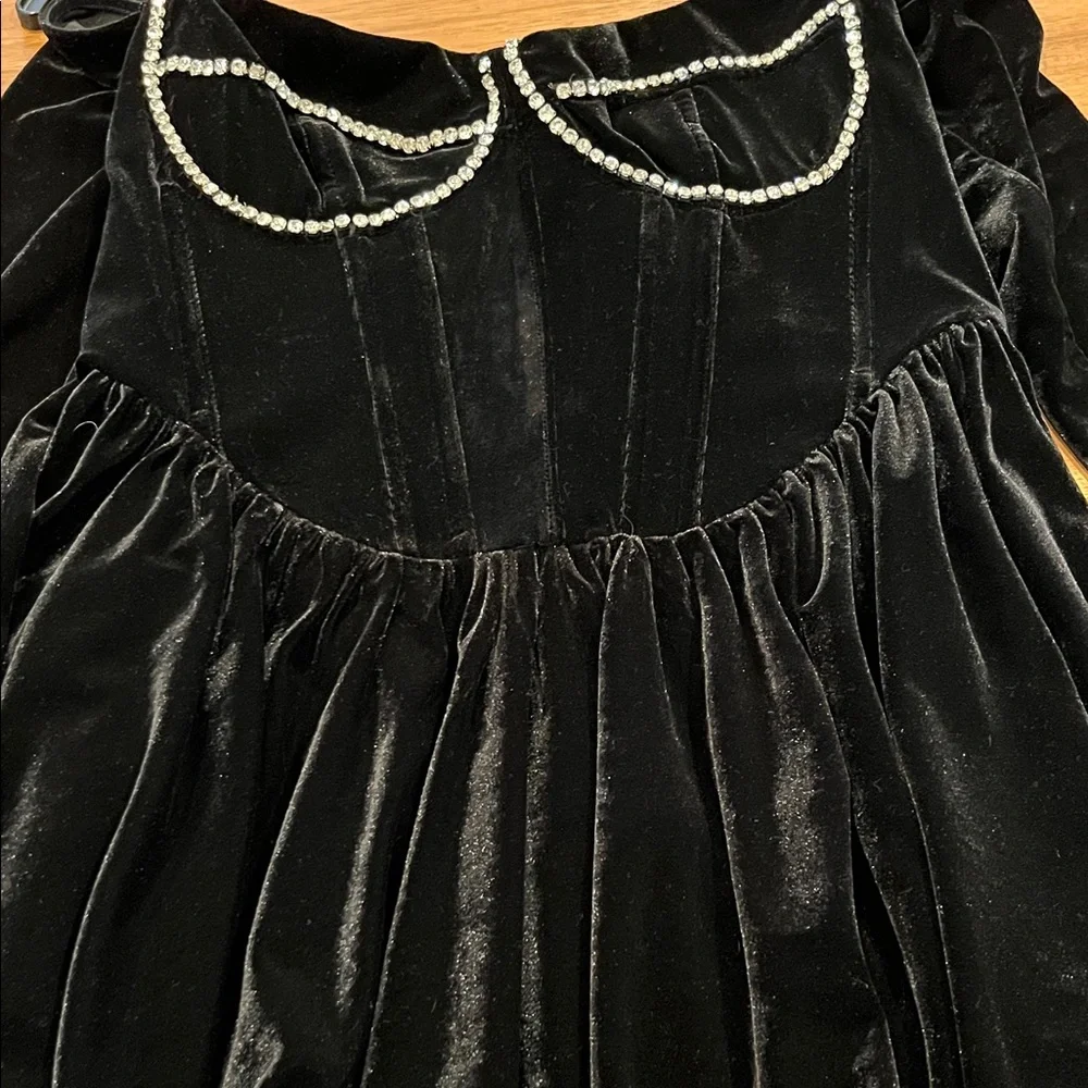 Bardot Black Velvet  Dress with crystal Details - Picture 8 of 11